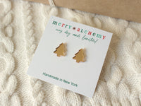 Gold Mirror Christmas Tree Stud Earrings
